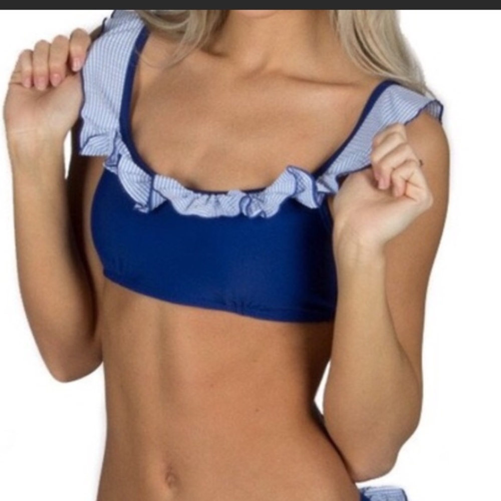 Lauren James Navy Blue Gingham Bikini Top